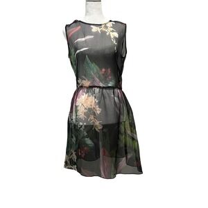 100% Silk Sheer Tropical Floral Dress • Made in Brazil • Size M (US 4/6)
